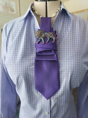 Statement Necktie Necklace with Handcrafted Brooch
